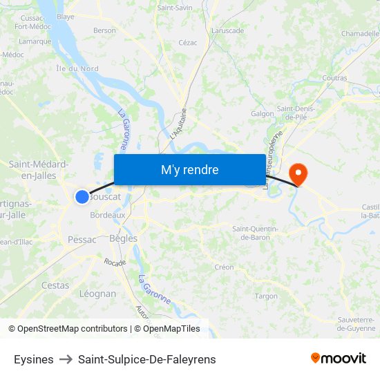 Eysines to Saint-Sulpice-De-Faleyrens map
