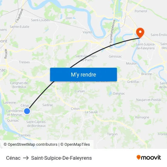 Cénac to Saint-Sulpice-De-Faleyrens map