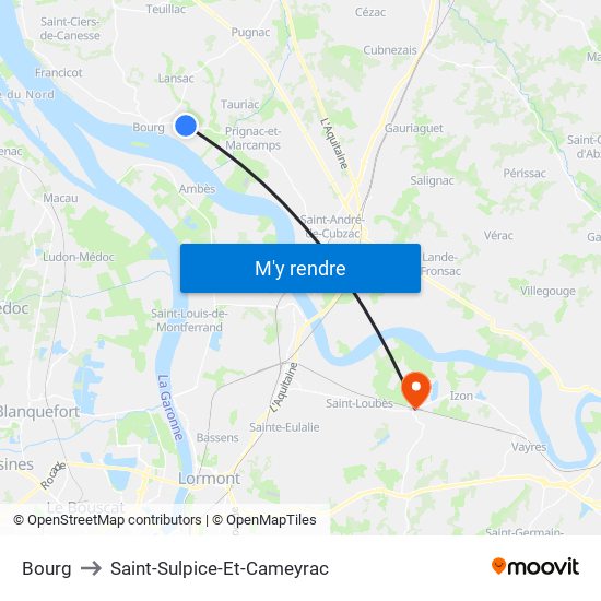 Bourg to Saint-Sulpice-Et-Cameyrac map