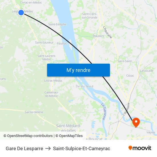 Gare De Lesparre to Saint-Sulpice-Et-Cameyrac map