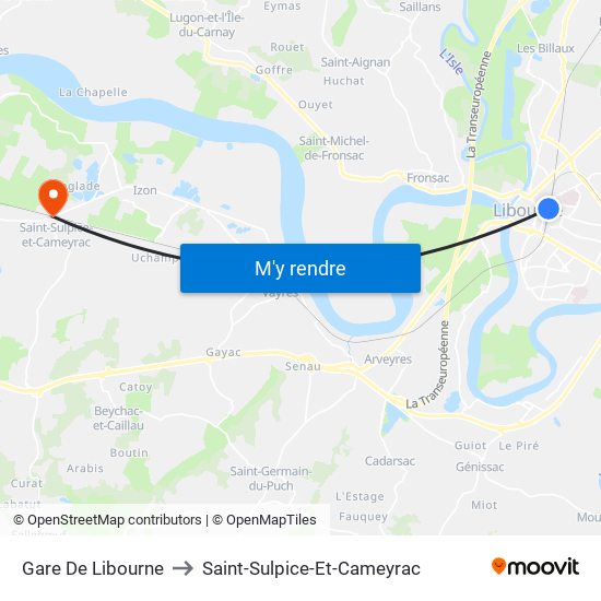 Gare De Libourne to Saint-Sulpice-Et-Cameyrac map