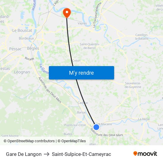 Gare De Langon to Saint-Sulpice-Et-Cameyrac map