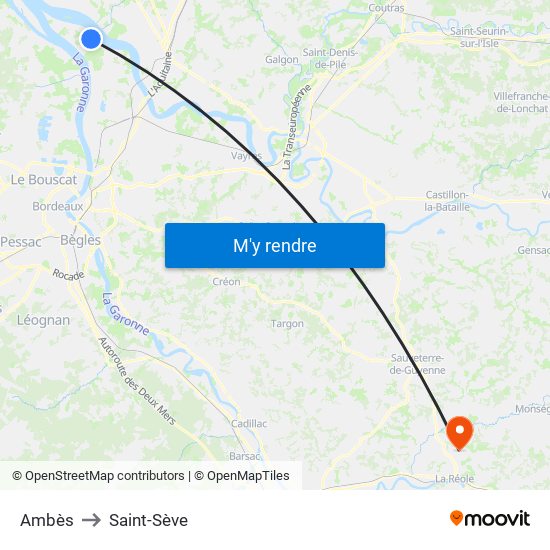 Ambès to Saint-Sève map