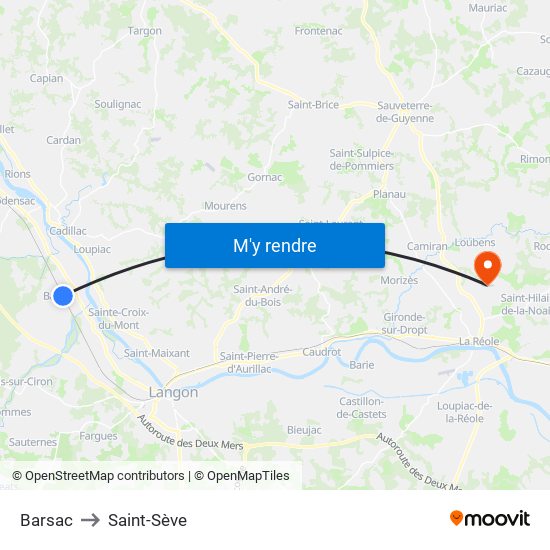 Barsac to Saint-Sève map