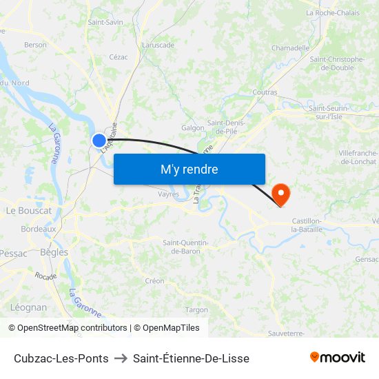 Cubzac-Les-Ponts to Saint-Étienne-De-Lisse map