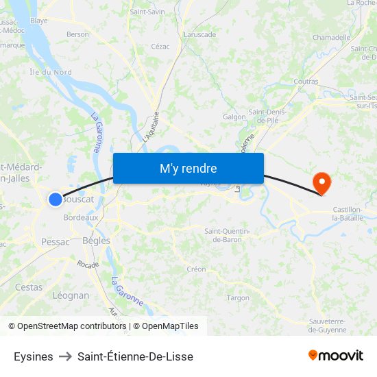 Eysines to Saint-Étienne-De-Lisse map