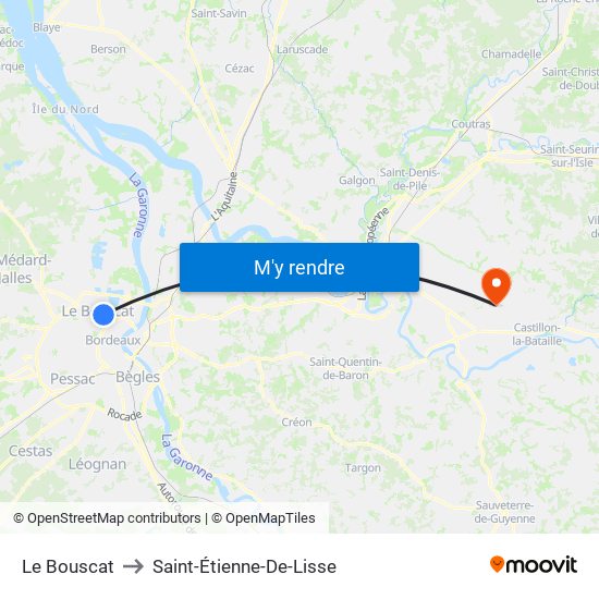 Le Bouscat to Saint-Étienne-De-Lisse map