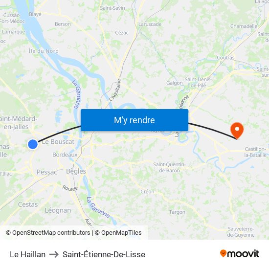 Le Haillan to Saint-Étienne-De-Lisse map