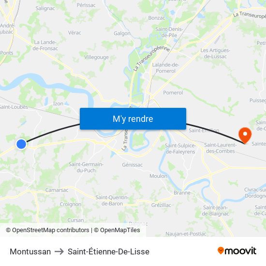 Montussan to Saint-Étienne-De-Lisse map