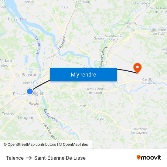 Talence to Saint-Étienne-De-Lisse map