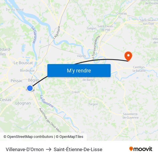 Villenave-D'Ornon to Saint-Étienne-De-Lisse map