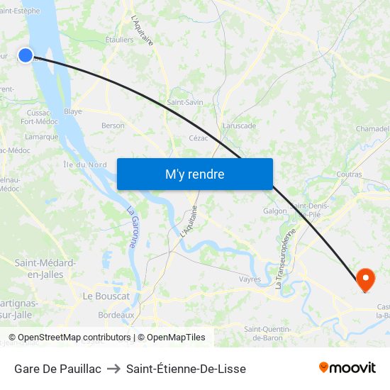 Gare De Pauillac to Saint-Étienne-De-Lisse map