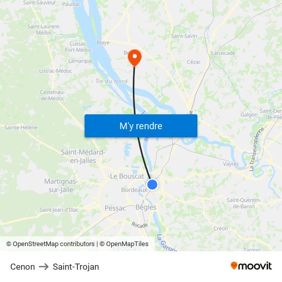 Cenon to Saint-Trojan map