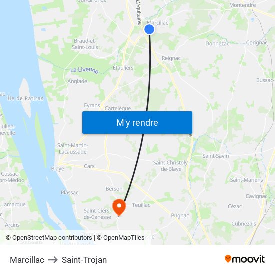 Marcillac to Saint-Trojan map