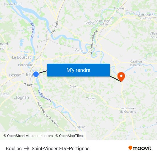 Bouliac to Saint-Vincent-De-Pertignas map