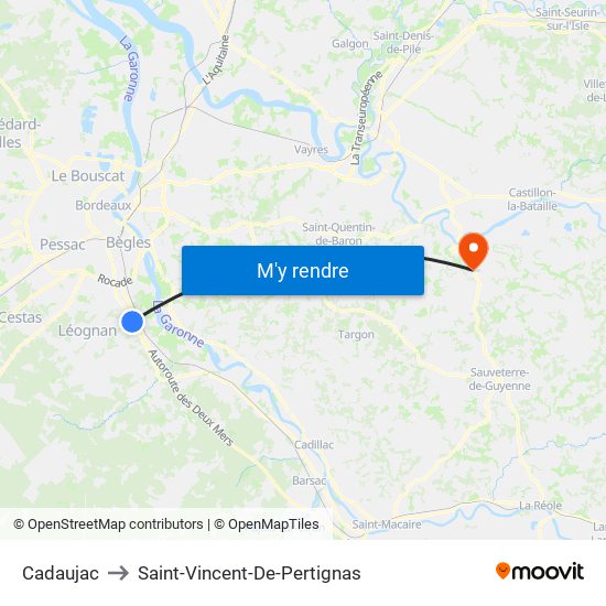 Cadaujac to Saint-Vincent-De-Pertignas map