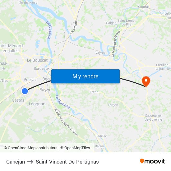 Canejan to Saint-Vincent-De-Pertignas map