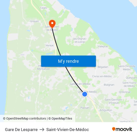 Gare De Lesparre to Saint-Vivien-De-Médoc map