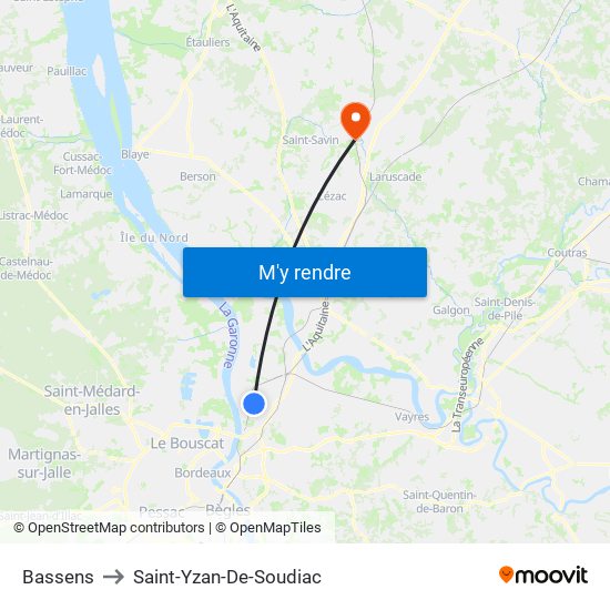 Bassens to Saint-Yzan-De-Soudiac map