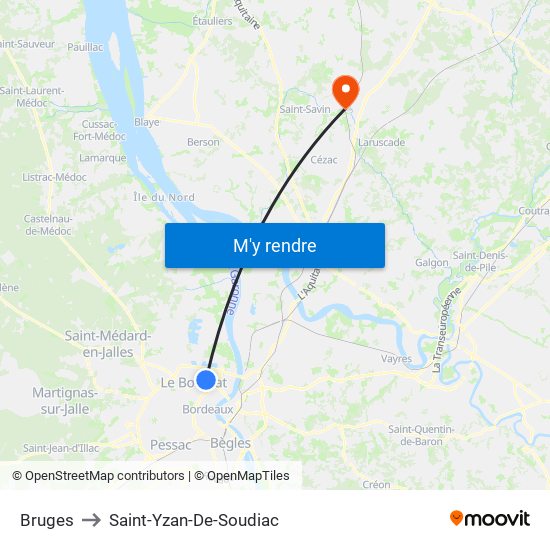 Bruges to Saint-Yzan-De-Soudiac map