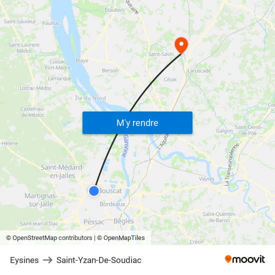 Eysines to Saint-Yzan-De-Soudiac map