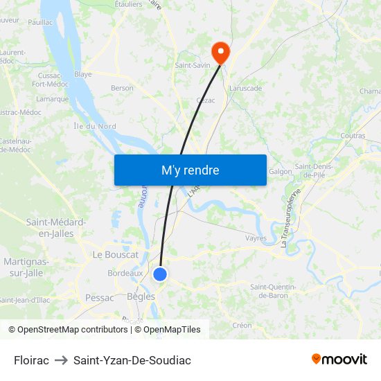 Floirac to Saint-Yzan-De-Soudiac map