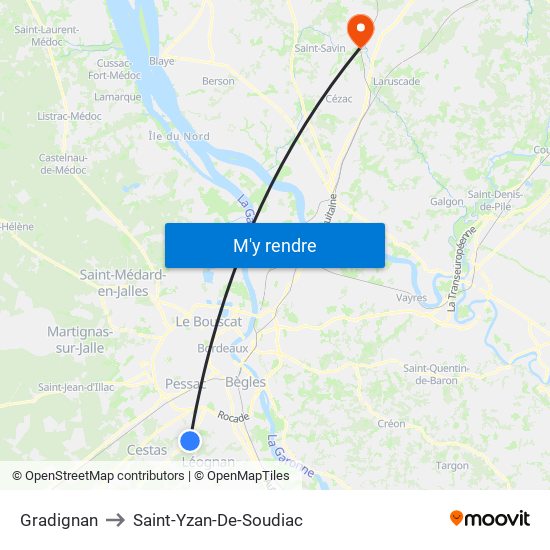 Gradignan to Saint-Yzan-De-Soudiac map