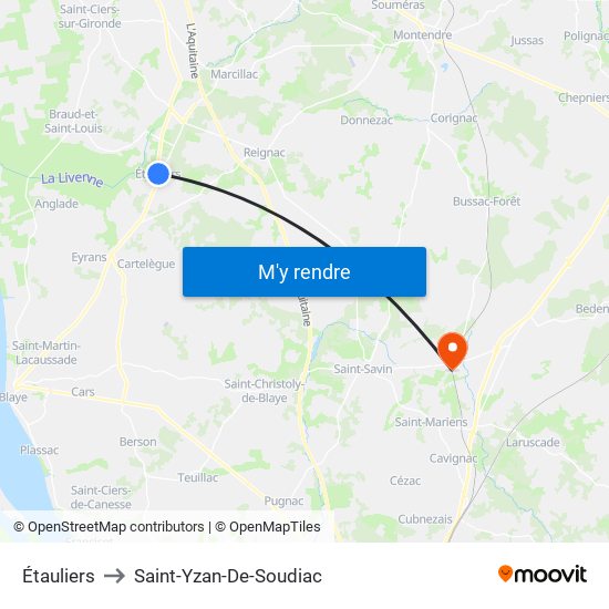 Étauliers to Saint-Yzan-De-Soudiac map