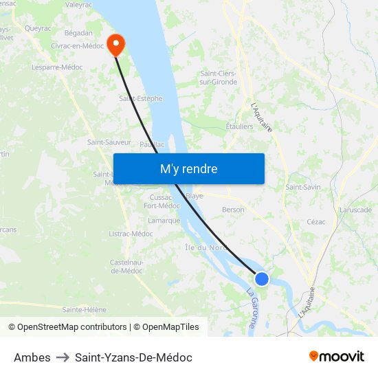 Ambes to Saint-Yzans-De-Médoc map