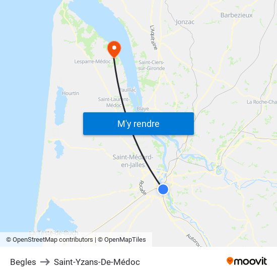 Begles to Saint-Yzans-De-Médoc map