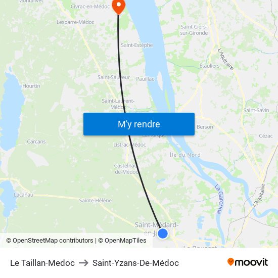 Le Taillan-Medoc to Saint-Yzans-De-Médoc map