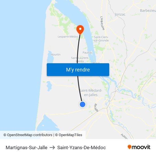 Martignas-Sur-Jalle to Saint-Yzans-De-Médoc map