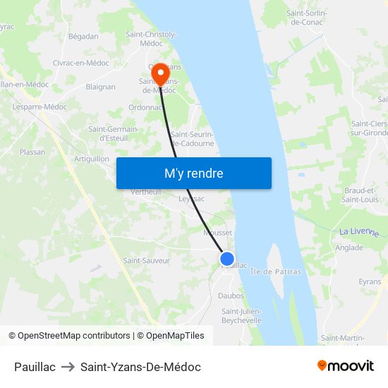 Pauillac to Saint-Yzans-De-Médoc map