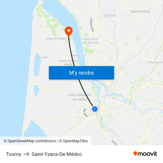 Tourny to Saint-Yzans-De-Médoc map