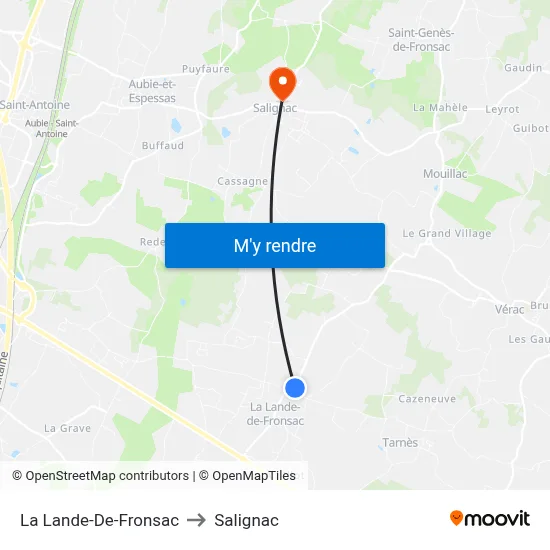 La Lande-De-Fronsac to Salignac map