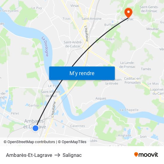 Ambarès-Et-Lagrave to Salignac map