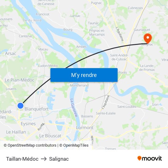 Taillan-Médoc to Salignac map