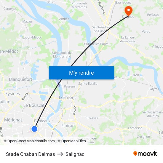 Stade Chaban Delmas to Salignac map