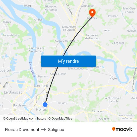 Floirac Dravemont to Salignac map