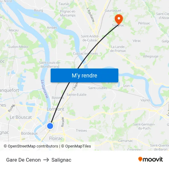 Gare De Cenon to Salignac map