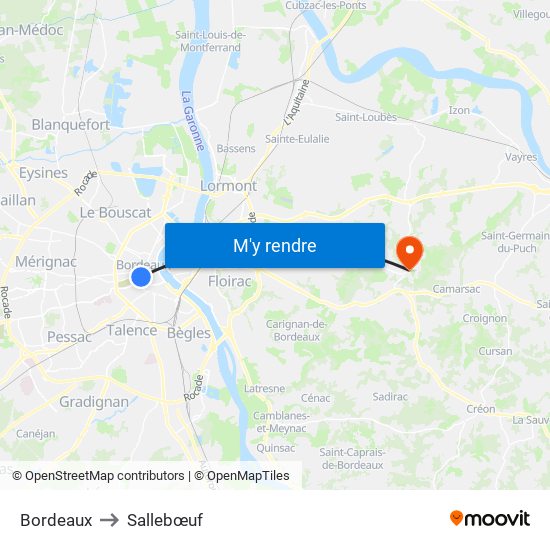 Bordeaux to Sallebœuf map