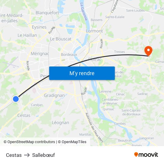 Cestas to Sallebœuf map