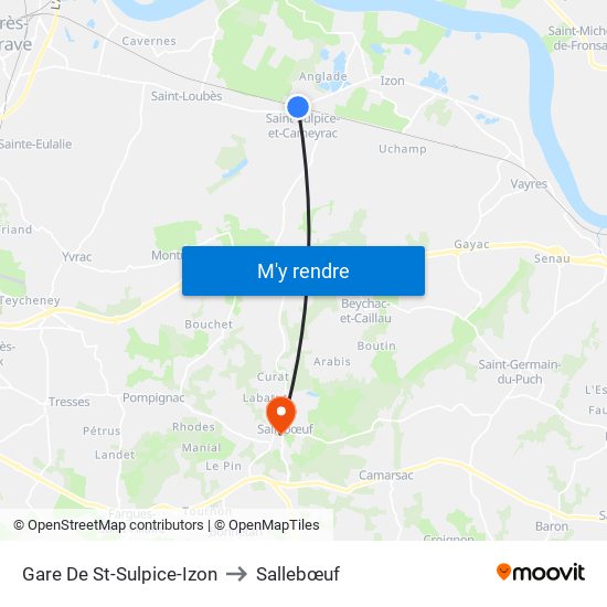Gare De St-Sulpice-Izon to Sallebœuf map
