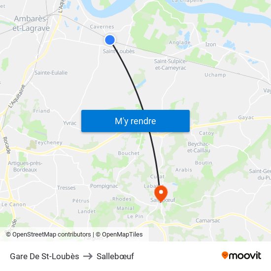 Gare De St-Loubès to Sallebœuf map