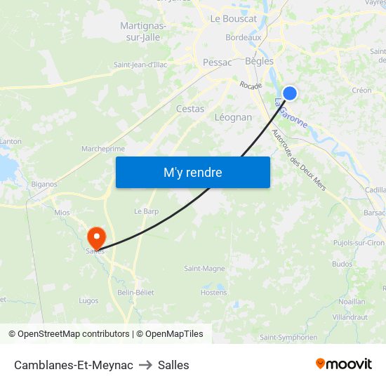 Camblanes-Et-Meynac to Salles map