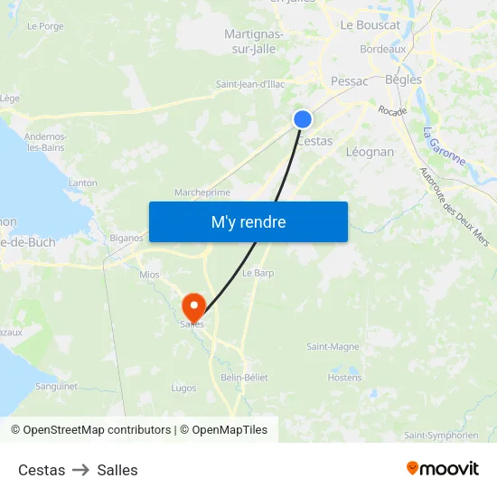 Cestas to Salles map