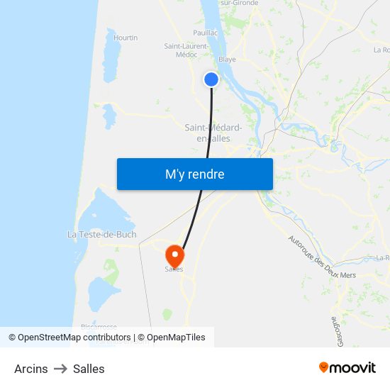 Arcins to Salles map