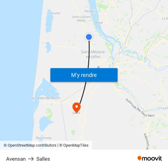 Avensan to Salles map