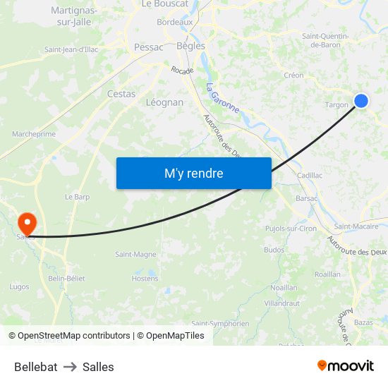 Bellebat to Salles map