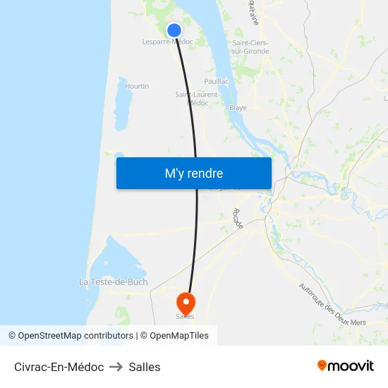 Civrac-En-Médoc to Salles map
